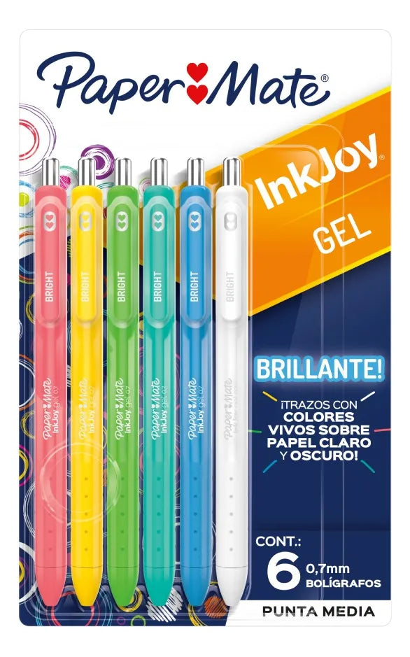 6 Bolígrafos Inkjoy Gel Paper Mate Colores Surtidos Tinta Multicolor