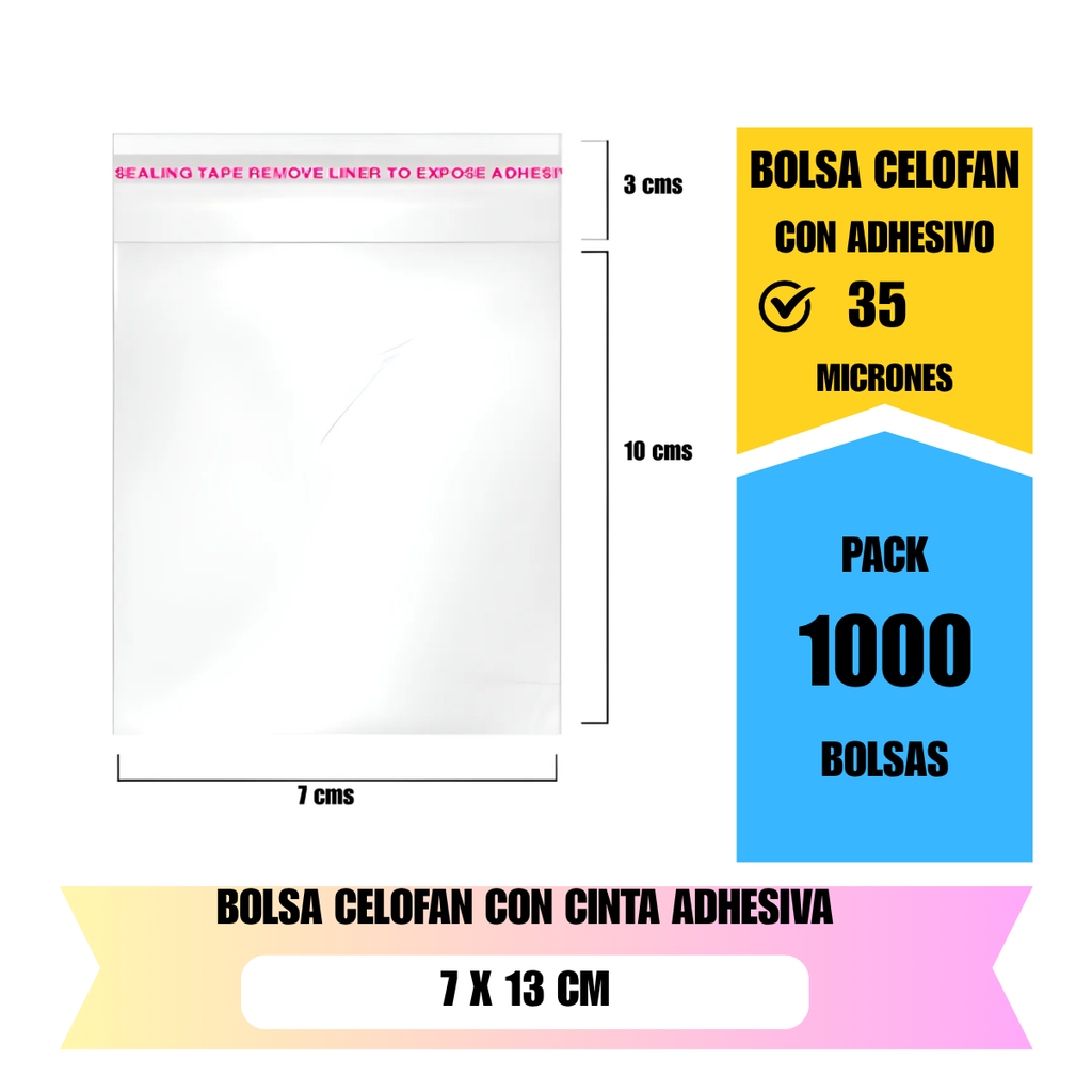 Bolsa celofán transparente 7x13 cm con adhesivo para embalaje
