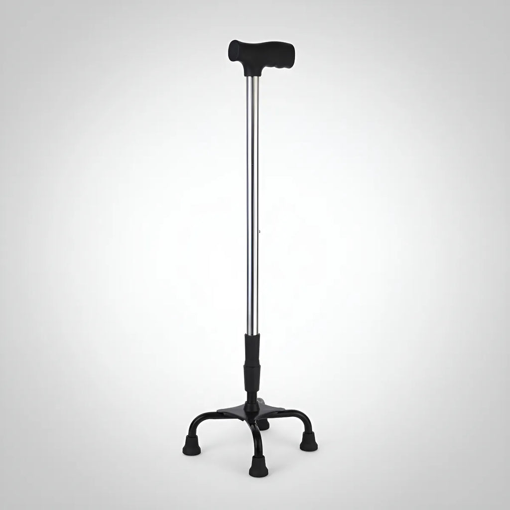 Bastón Ajustable Deltabuy Puño Alemán 4 Apoyos Aluminio Plateado