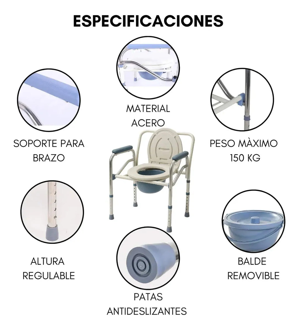 Silla Inodoro Baño Portátil Agarradera Adulto Ajustable