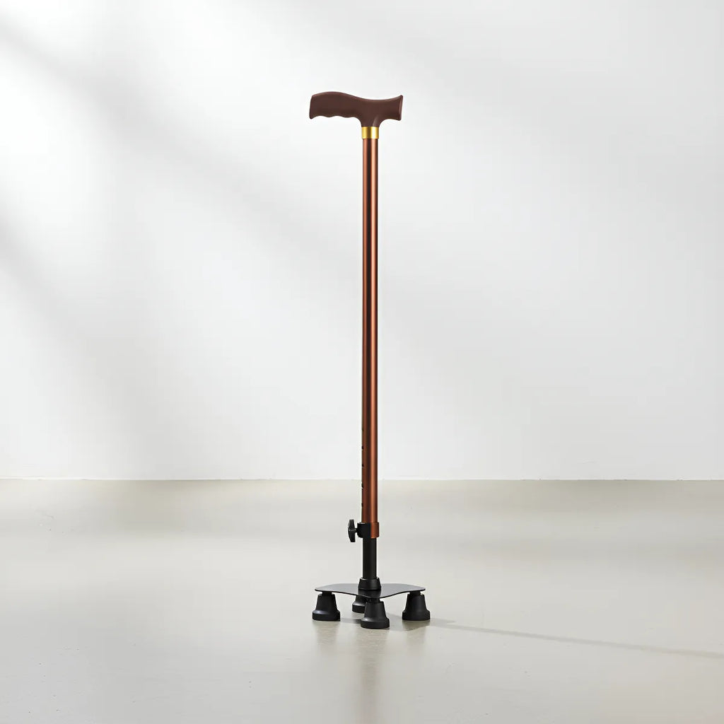 Bastón Ortopédico 4 Patas Ajustable Antideslizante Café Marrón