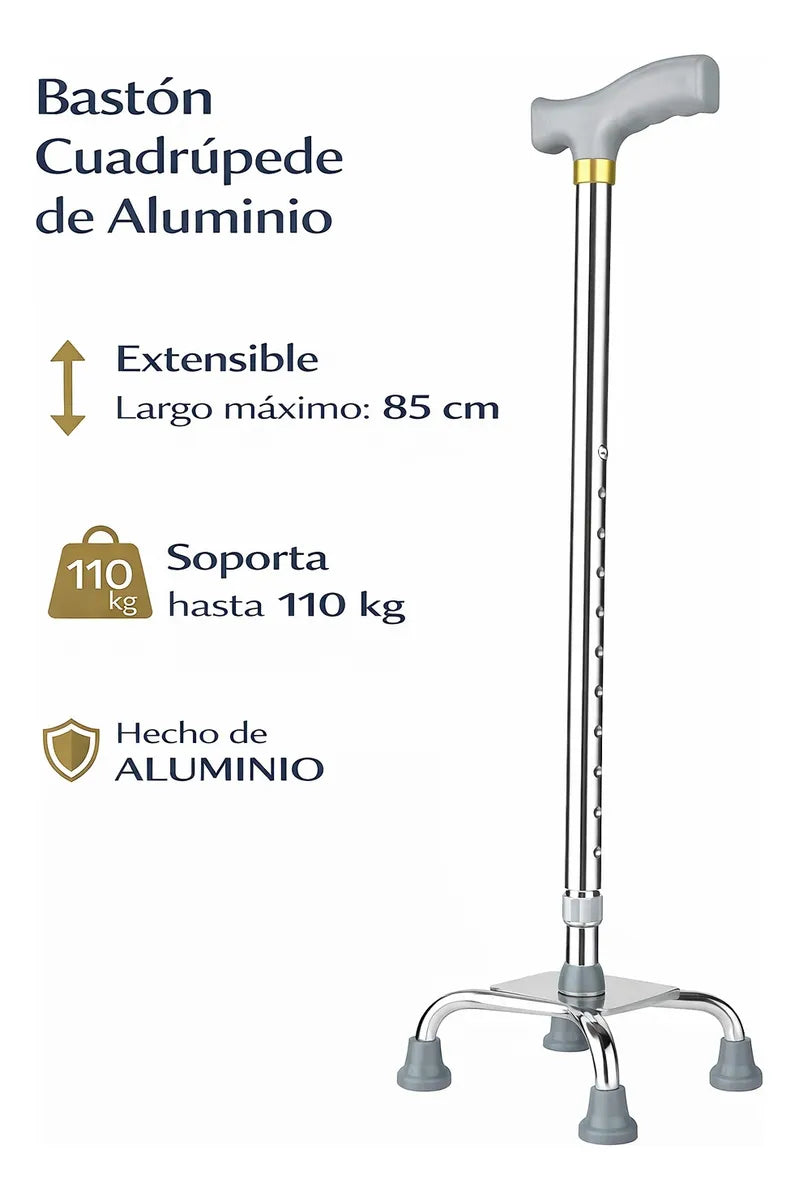 Baston 4 Patas Ortopedico Ajustable Aluminio Gris -deltabuy Gris
