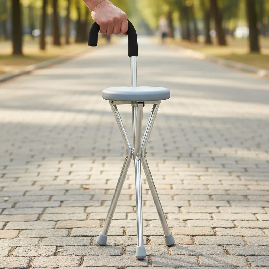 Bastón Ortopédico Plegable Con Asiento Para Adulto Mayor Azul Claro