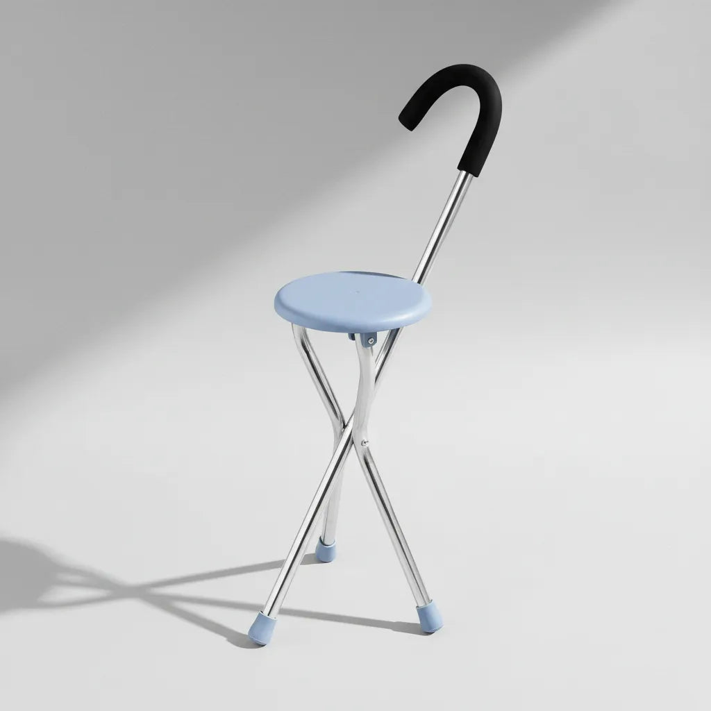 Bastón Ortopédico Plegable Con Asiento Para Adulto Mayor Azul Claro