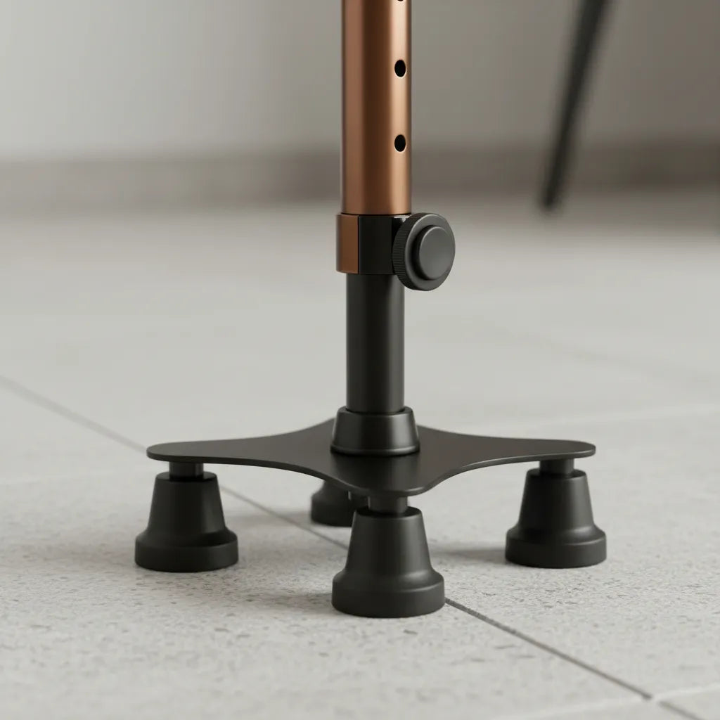 Bastón Ortopédico 4 Patas Ajustable Antideslizante Café Marrón