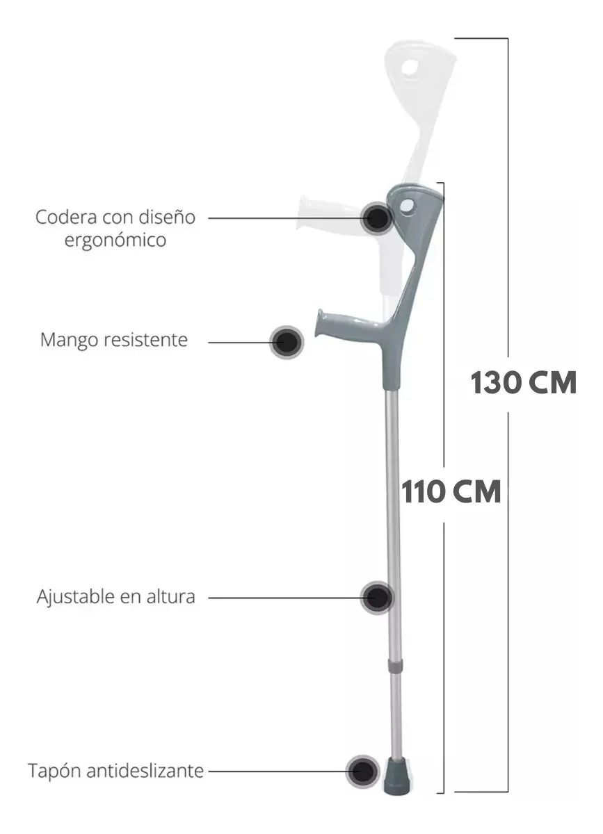 2 Bastón Muleta Premium Canadiense Regulable En Altura Plateado