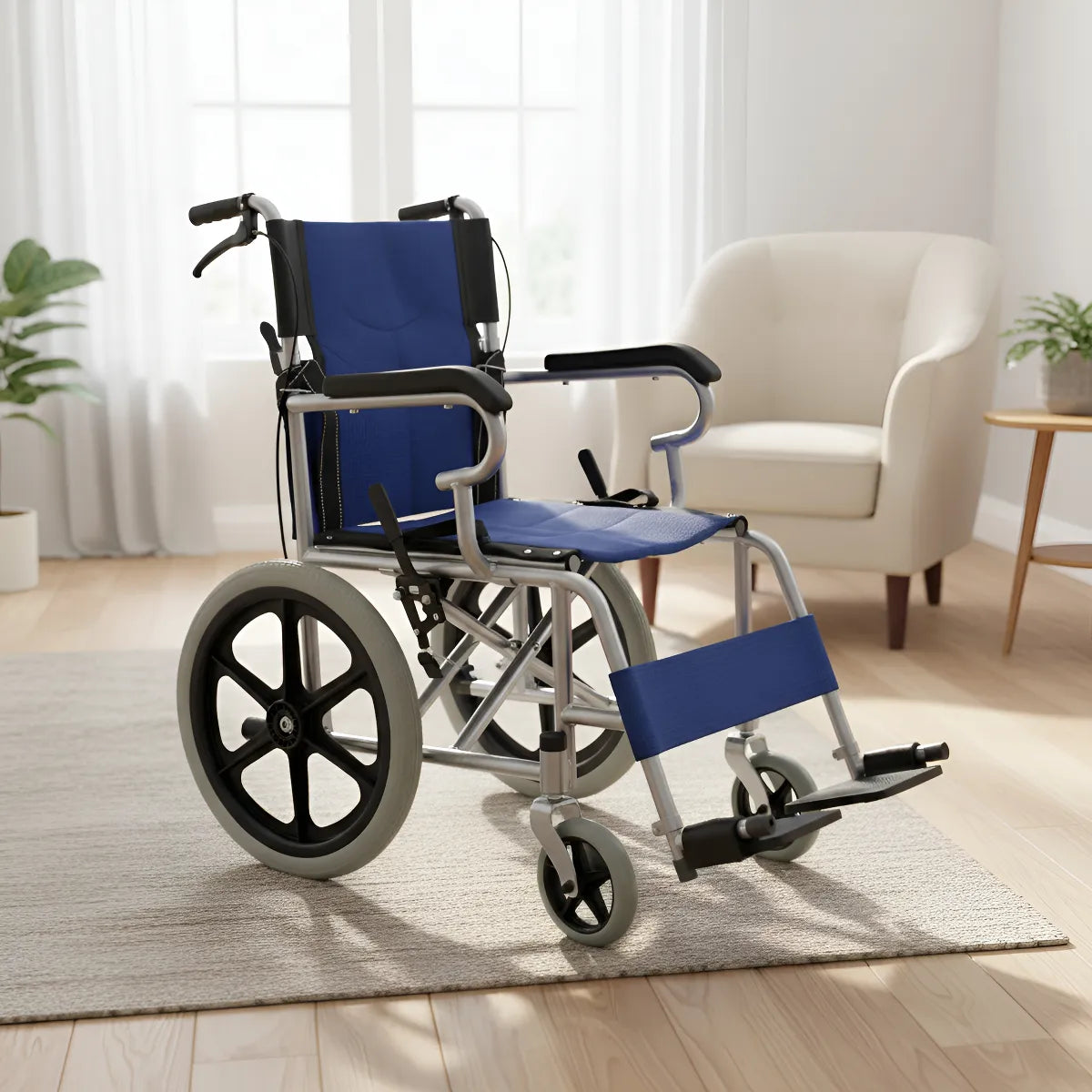 Silla Ruedas Geriátrica Plegable 110kg Deltabuy Color Azul