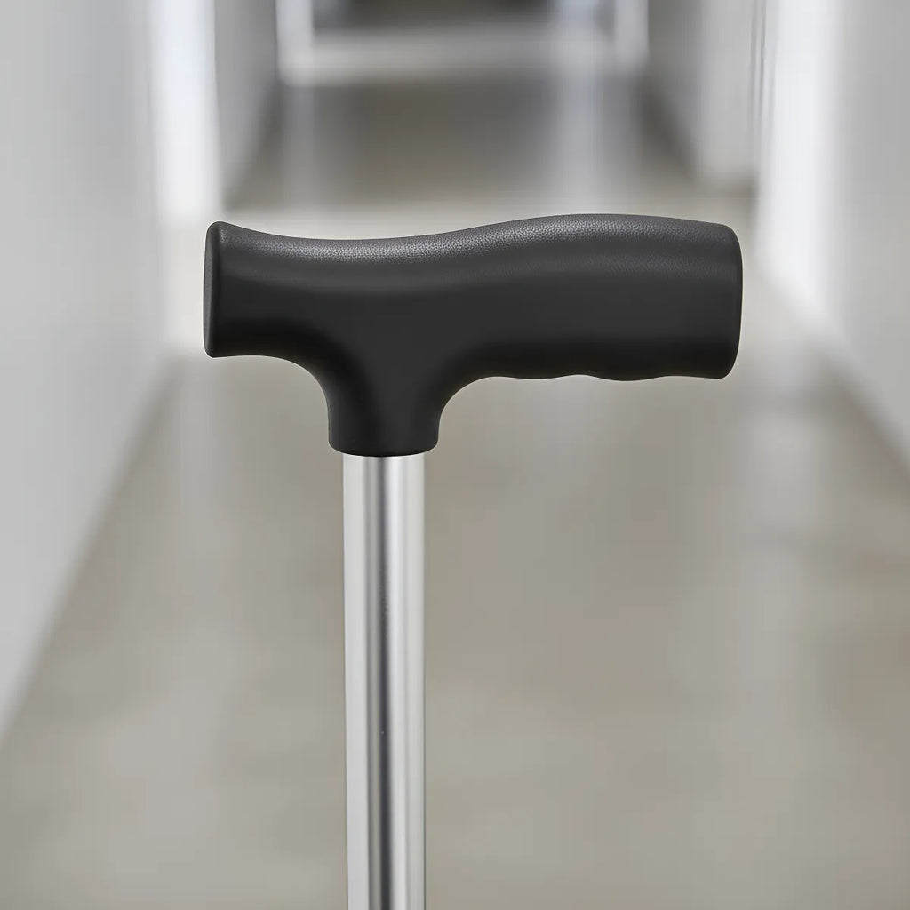 Bastón Ajustable Deltabuy Puño Alemán 4 Apoyos Aluminio Plateado