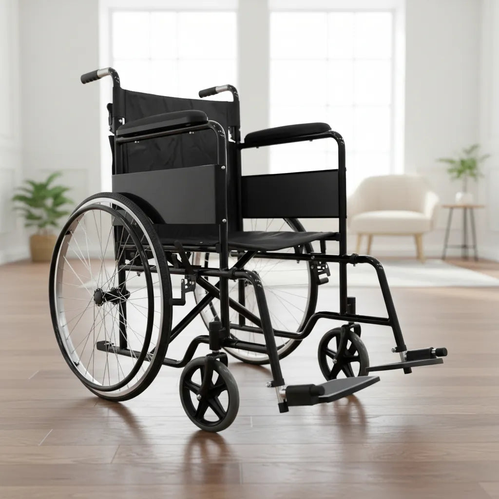 Silla De Ruedas Ligera Plegable Con Descansapies - Deltabuy Negro