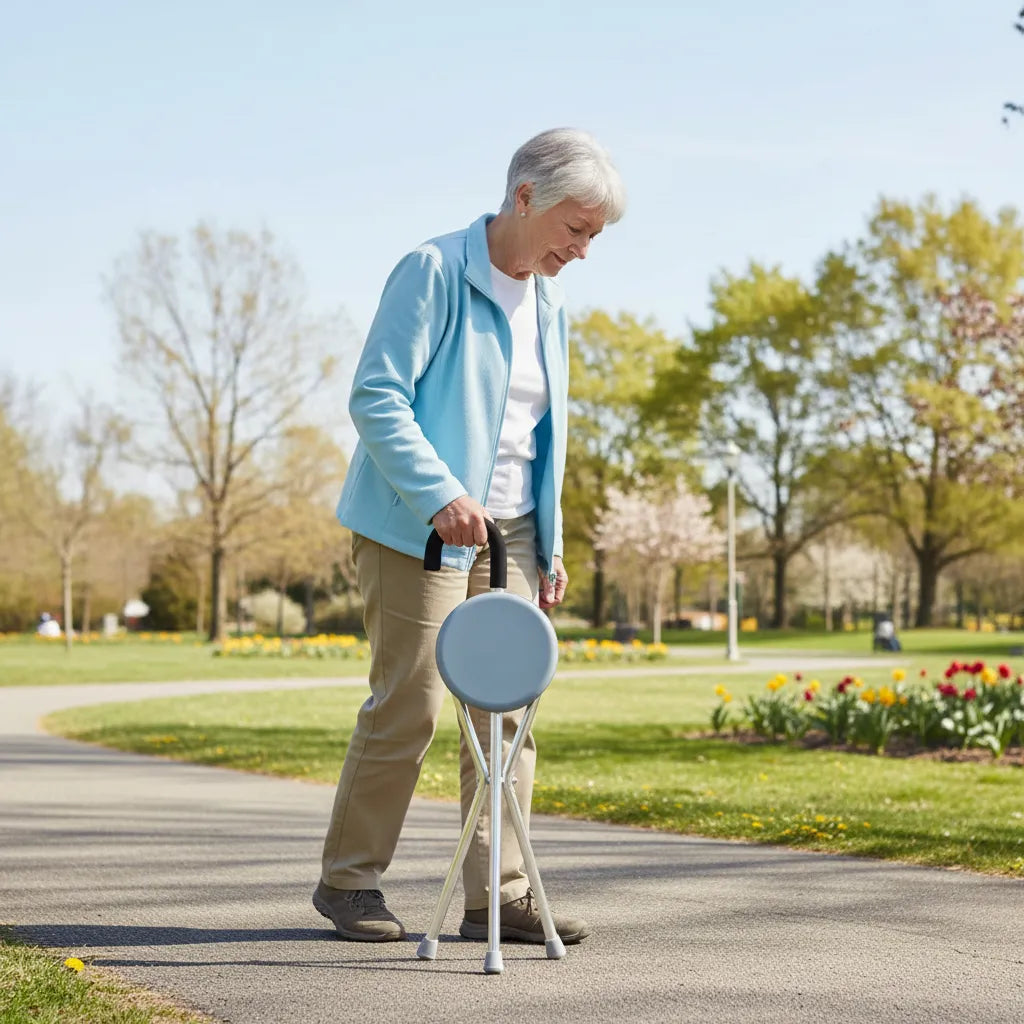 Bastón Ortopédico Plegable Con Asiento Para Adulto Mayor Azul Claro