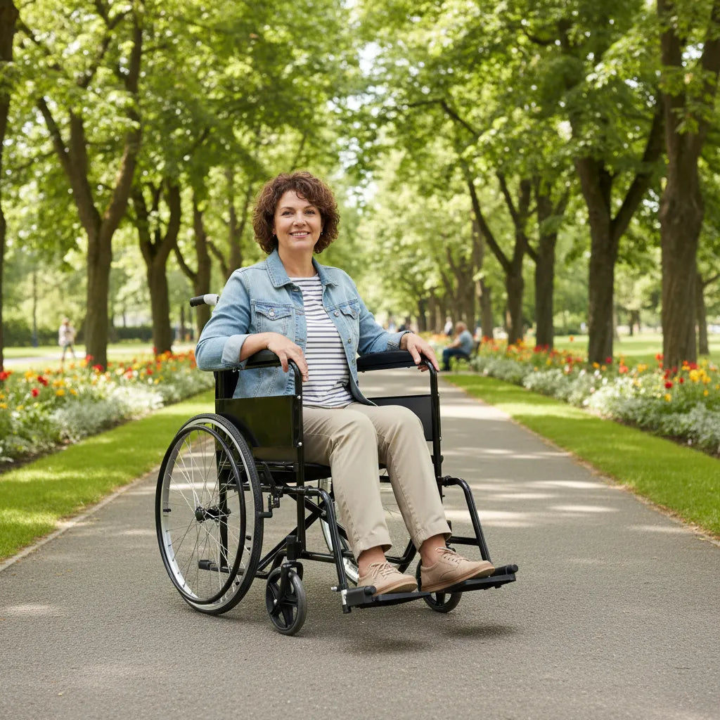 Silla De Ruedas Ligera Plegable Con Descansapies - Deltabuy Negro