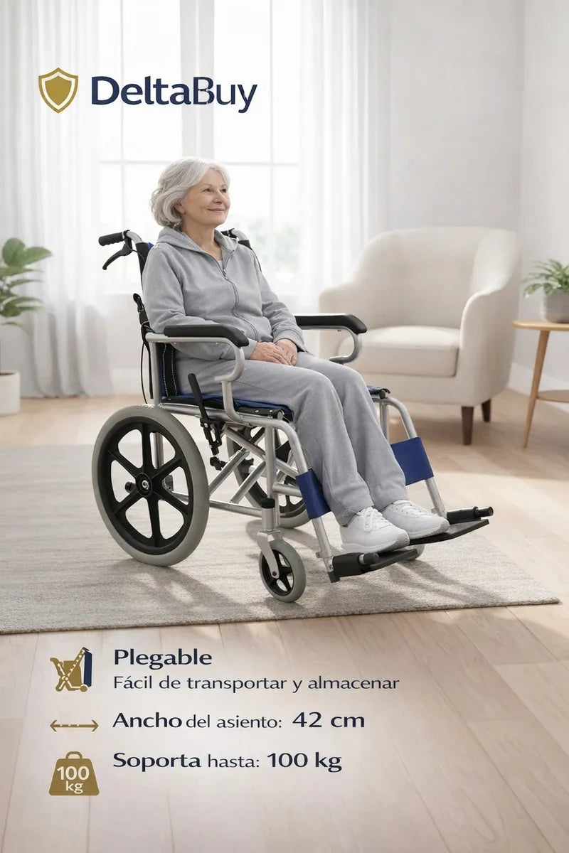 Silla Ruedas Geriátrica Plegable 110kg Deltabuy Color Azul