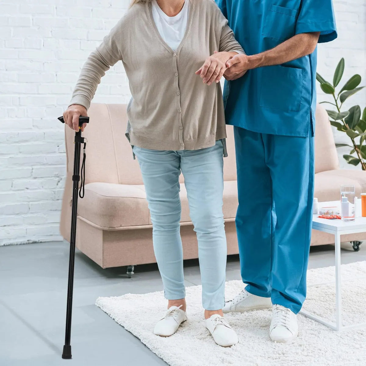 Bastón Ortopédico Plegable De Aluminio Portátil - Deltabuy Negro