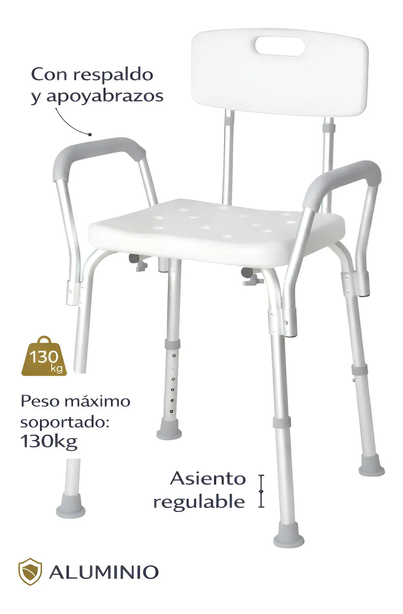 Silla Asiento Ducha Segura Con Respaldo Apoyabrazos Deltabuy