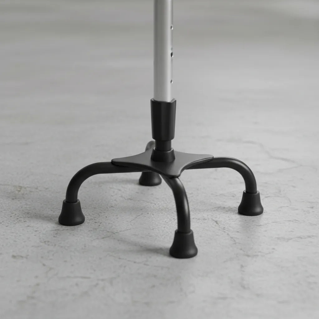 Bastón Ajustable Deltabuy Puño Alemán 4 Apoyos Aluminio Plateado