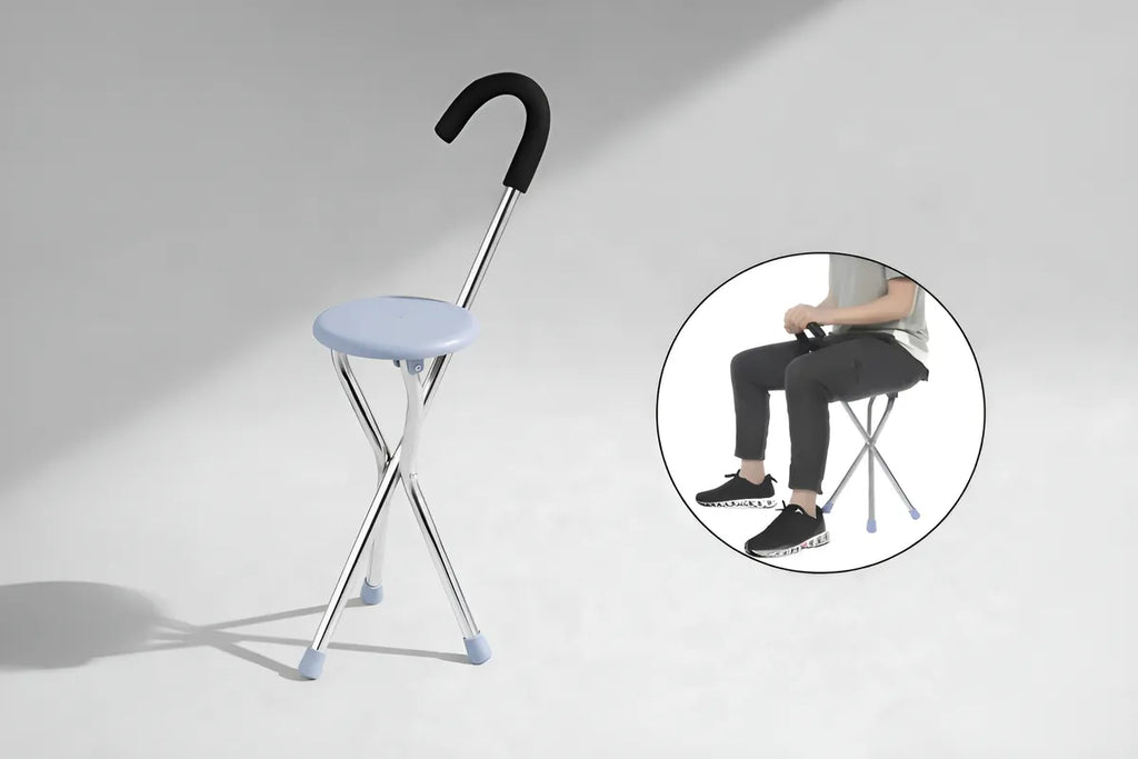 Bastón Ortopédico Plegable Con Asiento Para Adulto Mayor Azul Claro