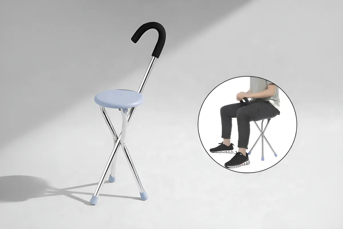 Bastón Ortopédico Plegable Con Asiento Para Adulto Mayor Azul Claro