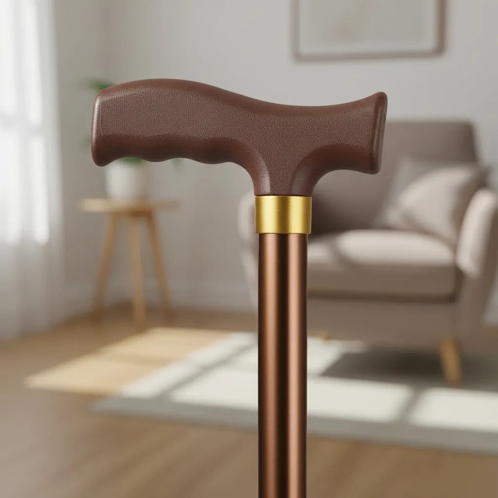 Bastón Ortopédico 4 Patas Ajustable Antideslizante Café Marrón