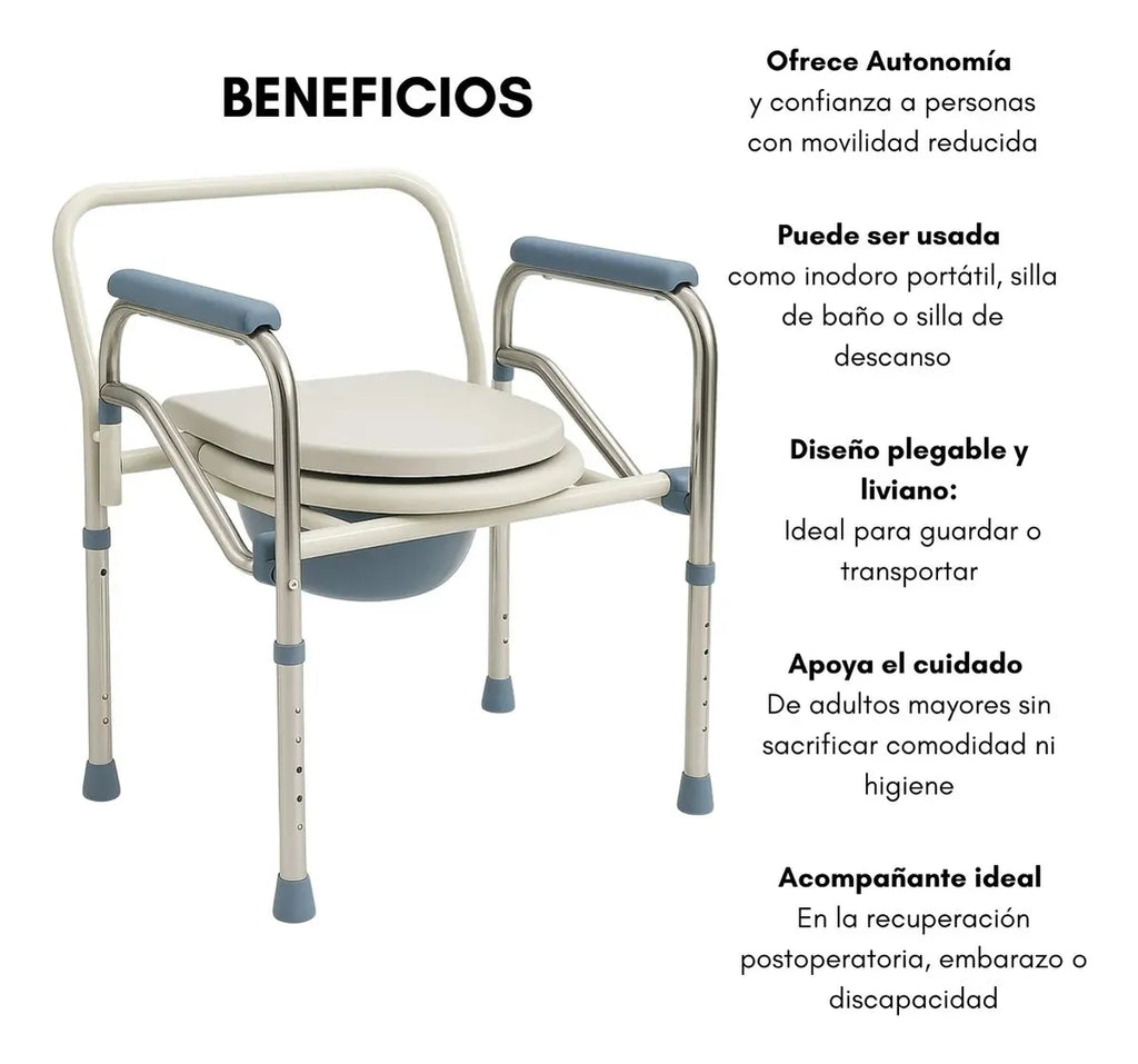 Silla Inodoro Baño Portátil Agarradera Adulto Ajustable