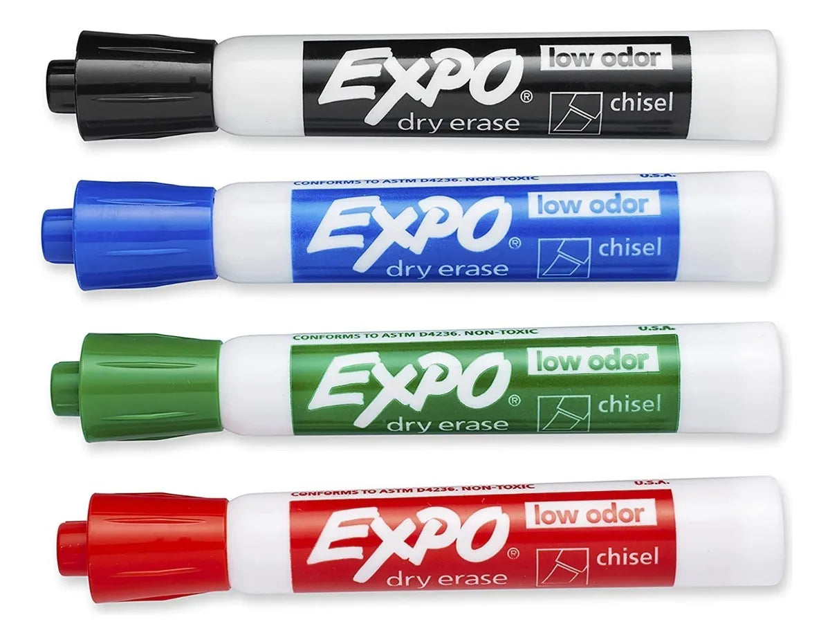 Marcadores Plumones Expo Pizarra 4 Colores + Borrador Y Líquido