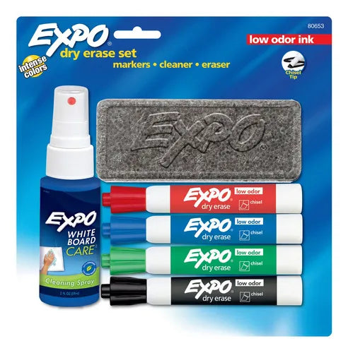 Marcadores Plumones Expo Pizarra 4 Colores + Borrador Y Líquido