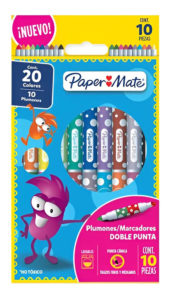Plumones Medianos Doble Punta Paper Mate Magicolor X10 Unidades