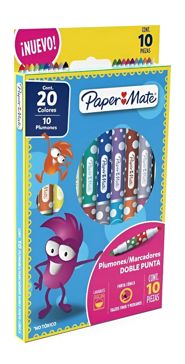 Plumones Medianos Doble Punta Paper Mate Magicolor X10 Unidades